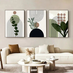 3pcs Modern Abstract Boho Poster Geometric Plant Leaf Sun Line Canvas Painting Wall Art Print Picture Living Room Interior Decor