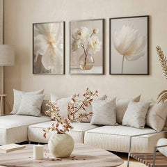 1PC/3PCS Frameless Nordic Beige Peony Flowers Canvas Painting Modern Floral Botanical Posters Aesthetic Wall Art Home Decoration