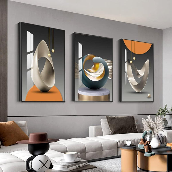 3pcs Modern Geometric Wall Art Canvas Prints Luxury Abstract Artwork Paintings For Modern Living Room Bedroom Wall Decor Picture