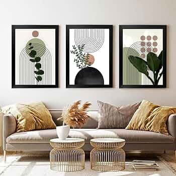 3pcs Modern Abstract Boho Poster Geometric Plant Leaf Sun Line Canvas Painting Wall Art Print Picture Living Room Interior Decor
