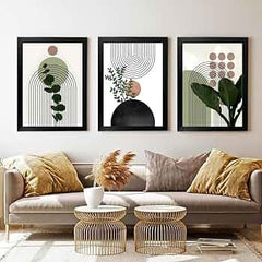 3pcs Modern Abstract Boho Poster Geometric Plant Leaf Sun Line Canvas Painting Wall Art Print Picture Living Room Interior Decor