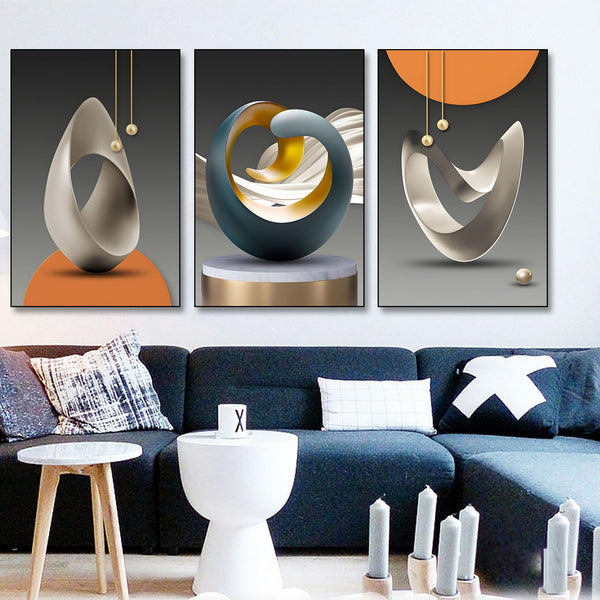 3pcs Modern Geometric Wall Art Canvas Prints Luxury Abstract Artwork Paintings For Modern Living Room Bedroom Wall Decor Picture