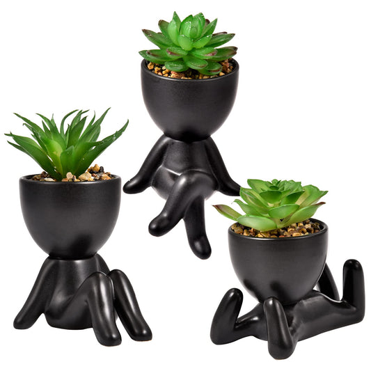 Nordic Creative Cute Tree Man Pot Ceramic Cartoon People Body Flower Pots Home Office Decor Ornaments Succulent Wall Planter