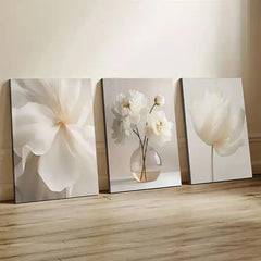 1PC/3PCS Frameless Nordic Beige Peony Flowers Canvas Painting Modern Floral Botanical Posters Aesthetic Wall Art Home Decoration