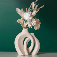Hollow Nordic Modern Vase Set of 2 for Modern Home Decor,Plastic imitation ceramic Hollow Flower Vases for Living Room