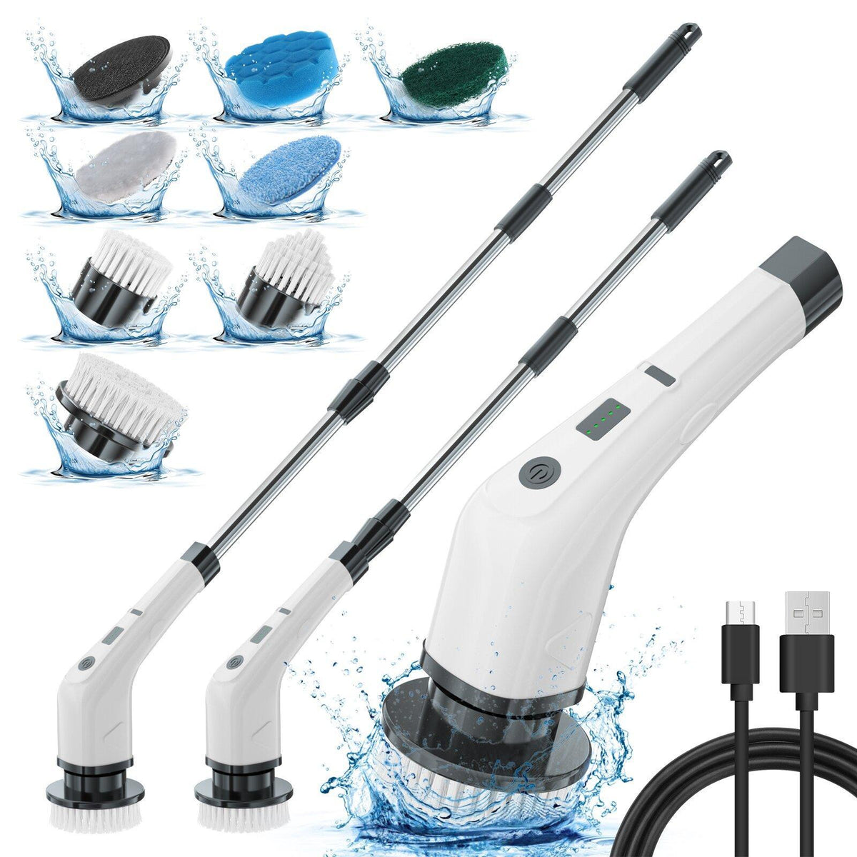 7 IN 1 Cordless Household Spin Scrubber Kitchen Gadgets Hair Brushes Bathroom Broom Toilet Multipurpose Cleaning Brush Electric Mops