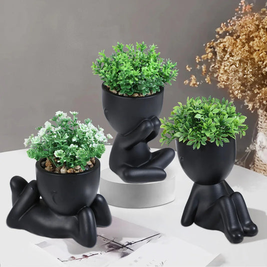 Nordic Creative Cute Tree Man Pot Ceramic Cartoon People Body Flower Pots Home Office Decor Ornaments Succulent Wall Planter